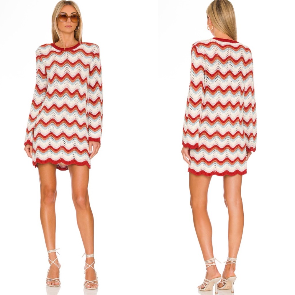 NWT 27 Miles Malibu Reno Crochet dress w lettuce trim & bell sleeves multicolor - Picture 2 of 8